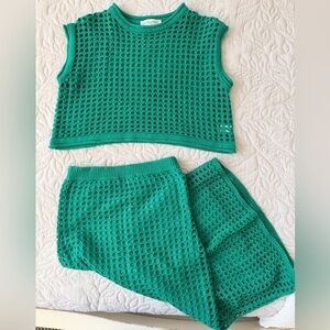 Green Crochet Knit Two-Piece Set